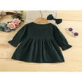 thumbnail image 3 of Tenues d'Automne 2 Pcs pour Filles Tout-Petits Robe Mignonne à Manches Longues Col en V avec Nœud pour Cheveux, 3 of 7