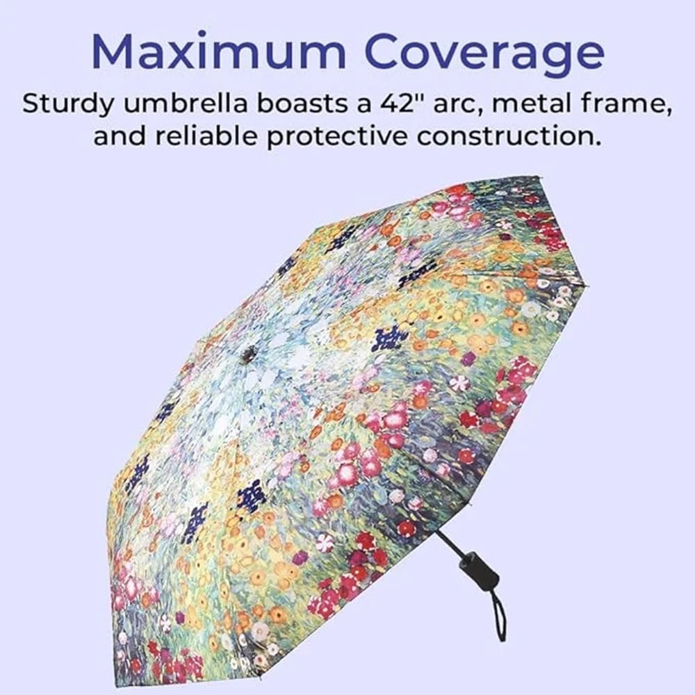Vibrant Flower Garden Umbrella, 42" Automatic Open and Close Travel Umbrella for Rain, Wind and Sun, Compact, Folding