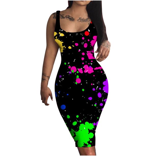 Vestido ajustado sin mangas con hombros descubiertos estampado Sexy informal de verano a la moda para mujer Pompotops ghjkhdj5354