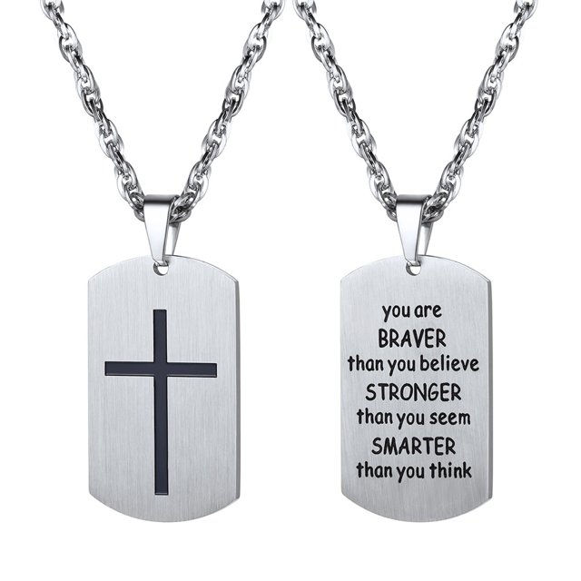 PROSTEEL Collar con forma de cruz con etiqueta de perro para hombres, niños, cadena colgante de plata de acero inoxidable, versículo de la Biblia, inspirador, religioso, cristiano, joyería, regalos