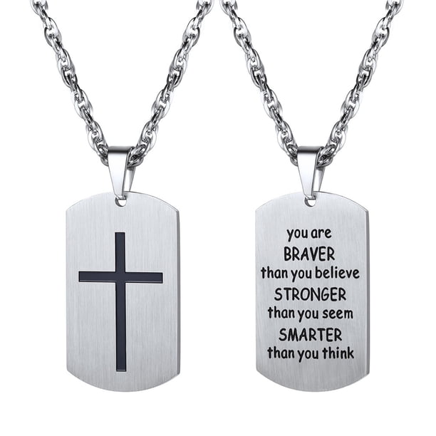 PROSTEEL Collar con forma de cruz con etiqueta de perro para hombres, niños, cadena colgante de plata de acero inoxidable, versículo de la Biblia, inspirador, religioso, cristiano, joyería, regalos