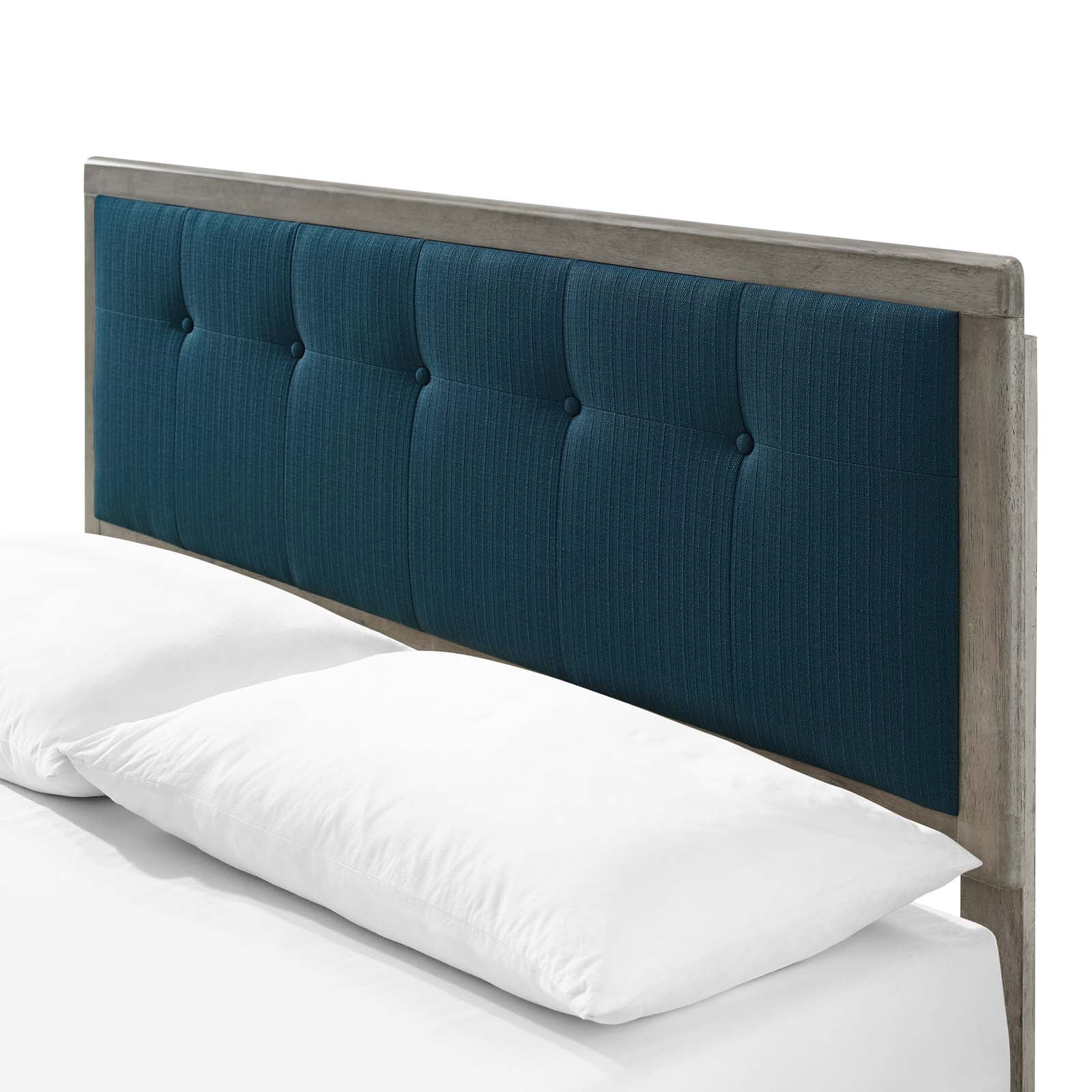 Platform Bed Frame, King Size, Wood, Grey Gray Navy Blue, Modern Contemporary Urban Design, Bedroom Master Guest Suite
