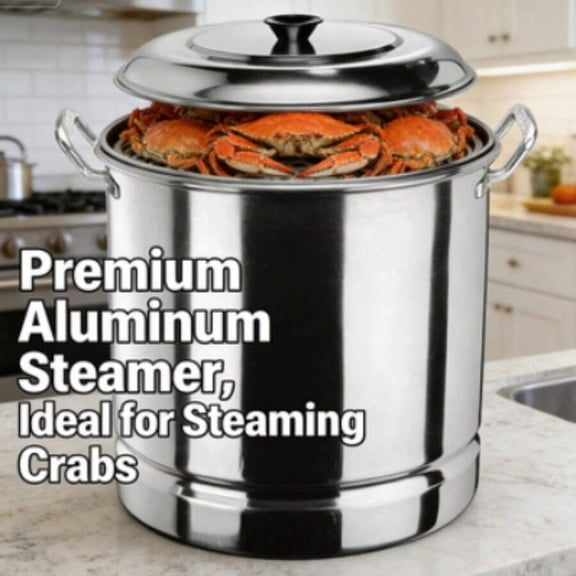 32-Quart Aluminum Steamer Pot with Steamer Tray Insert and Lid, Large Capacity Stockpot for Seafood Boils, Tamales, and Canning, Heavy-Duty Professional Grade Outdoor Cookware