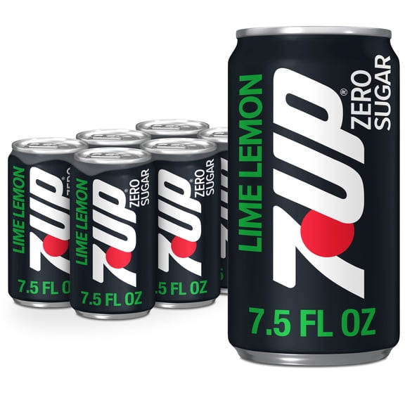 7UP Caffeine Free Zero Sugar Lime and Lemon Soda Pop, 7.5 fl oz, 6 Pack Cans