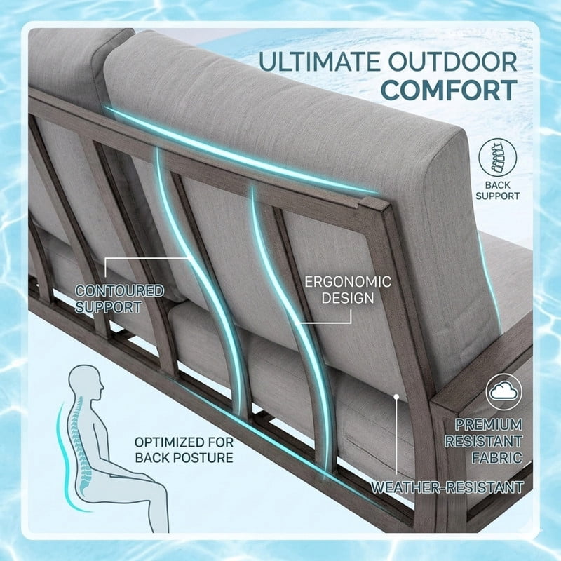Howcool 2-Piece Outdoor All-Weather Loveseat with Coffee Table, Aluminum Sofa Chair with Cushion