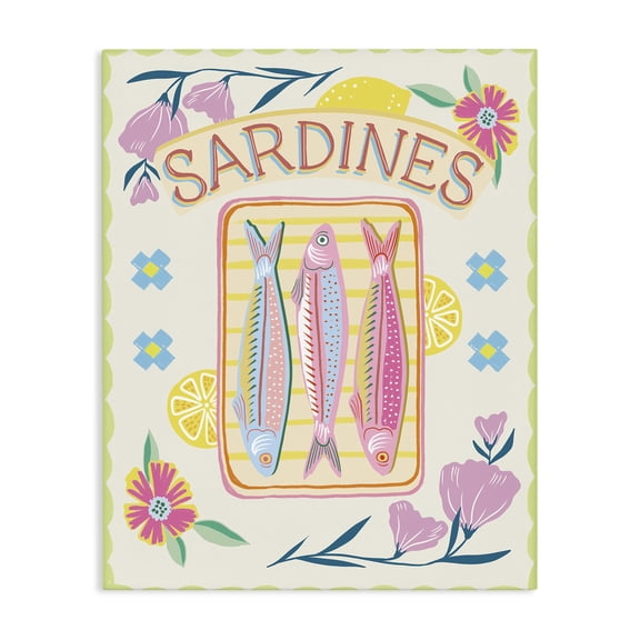 Stupell Industries Cottage Pastel Sardines & Flowers Canvas Art, 16 x 20, by Jo Reid