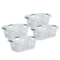 Rubbermaid Small Laundry Basket, 2.1 Bushel Hip-Hugger Plastic Clothing Bin, White, 4 Pack