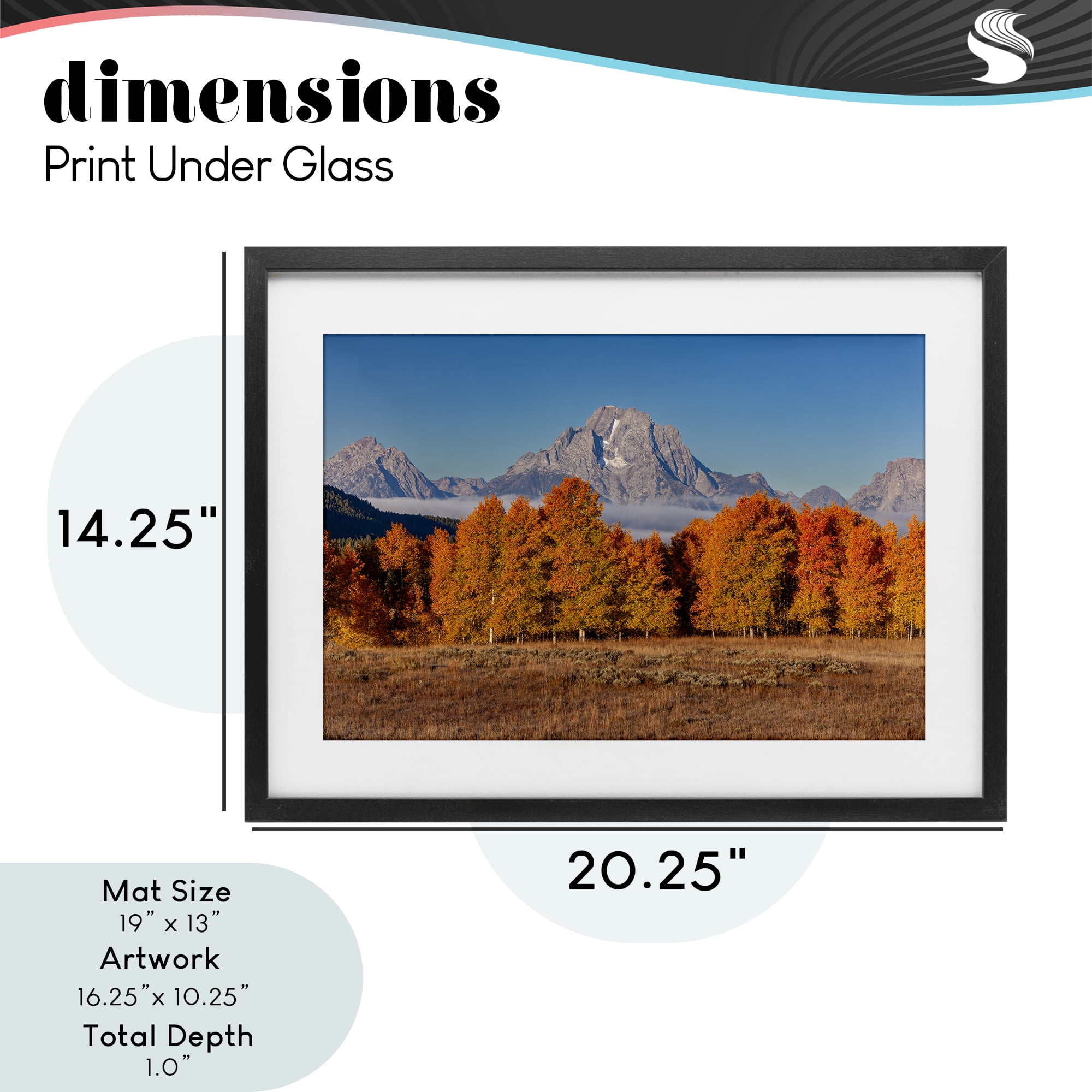 Autumn Tree Line With Mountain Black Framed Print Under Glass, design by Shelley Carlisle