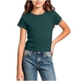 thumbnail image 4 of Acaics Girls Short Sleeve Raglan Crop Top, Soft Stretch Solid Color Crew Neck Casual Summer Tee Shirt for Teen Kids Girls 4-15 Years Old, 4 of 9