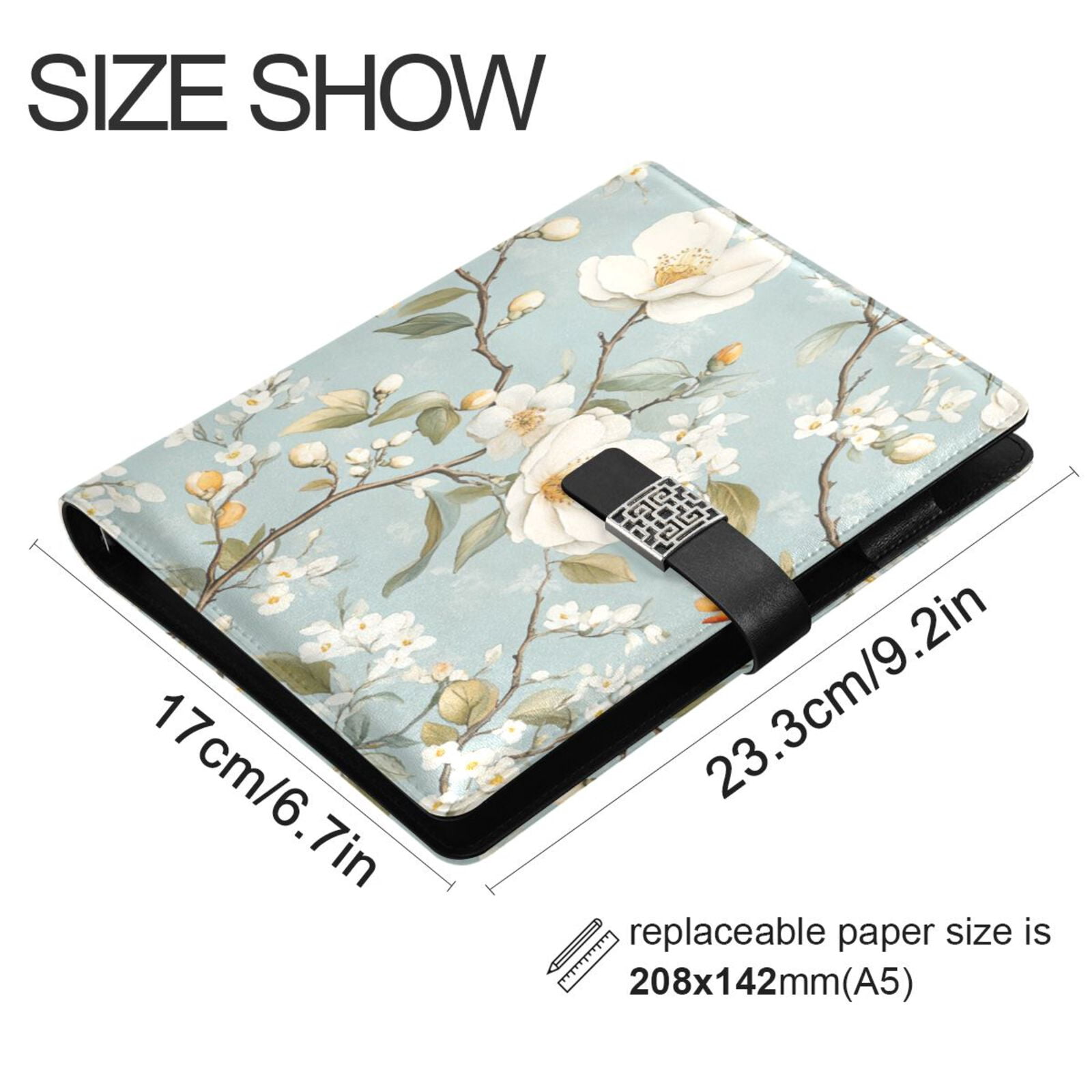 Premium Faux Leather Notebook - Refillable, Multi-Functional Organizer, 23.3x17cm, All-Season Use，A Vintage Floral