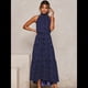 thumbnail image 5 of Vestido Maxi de Verano con Estampado de Lunares para Mujer, Sin Mangas, Cuello Halter, Volantes, Bohemio con Cinturón Azul L, 5 of 9