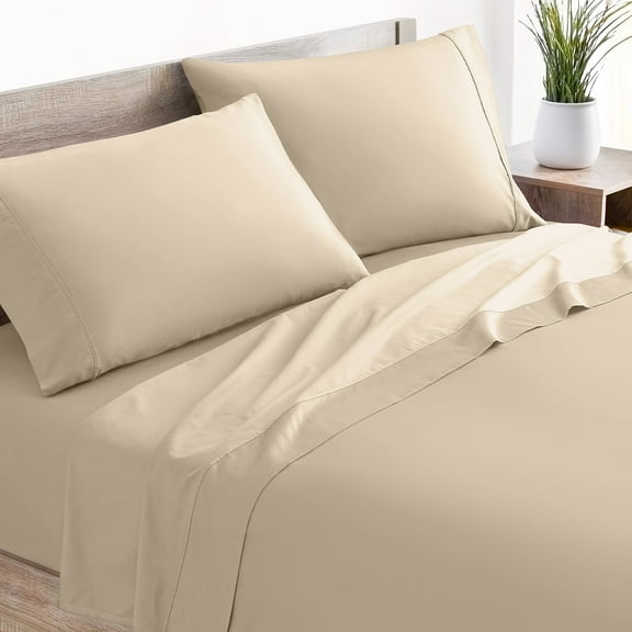 Mellanni 4 Piece 100% Cotton Bed Sheet Set, 400 Thread Count, Deep Pocket, King, Beige