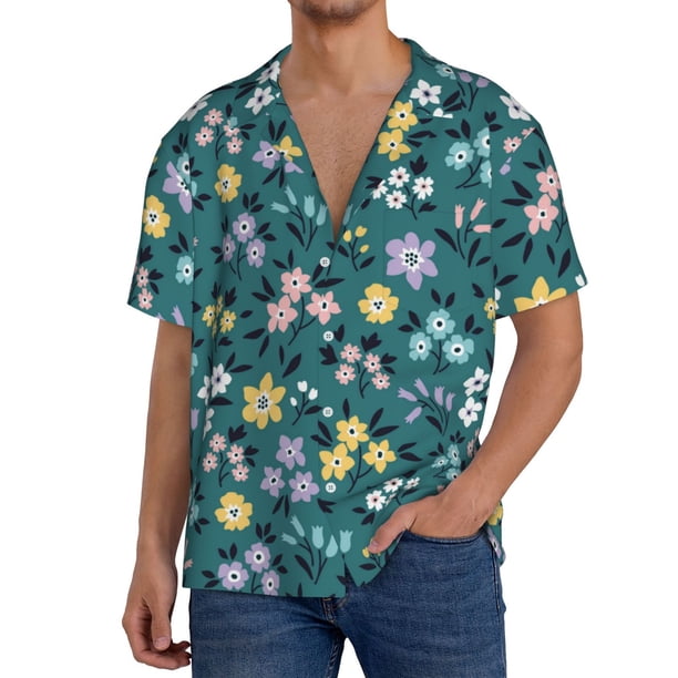 Fotbe Floral Camisa Estampada de Manga Corta para Hombre, Casual de Verano, Estilo Playero, Sin Arrugas-Medium