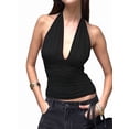 thumbnail image 2 of Womens Fashion Versatile Solid Color Halter V Neck Backless Slim Fit Sleeveless Vest Top, 2 of 9