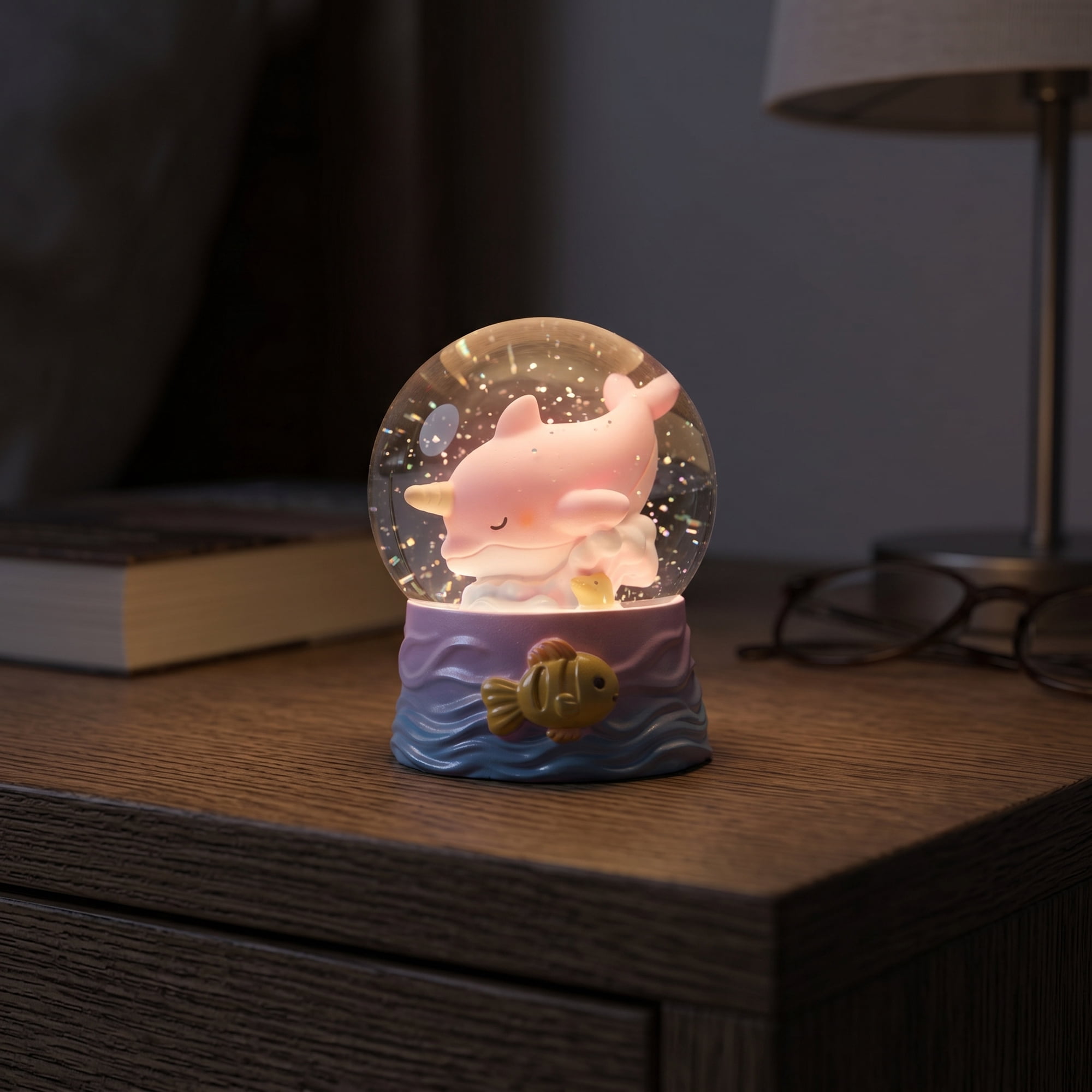 Unique Bargains Cartoon Light Up Crystal Ball Mini Resin Figurine Snow Globe Pink Style C