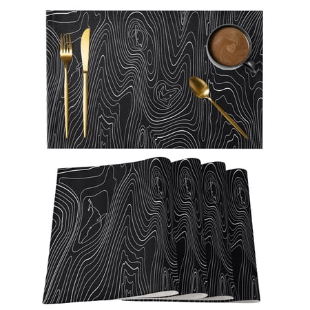Black Abstract Placemats Set of 4 Cotton Linen Fabric Place Mats Modern Geometric Minimalist Stripes Washable Decorative Table Mats Protector for Home Kitchen Dining Wedding Party Coffee Tables