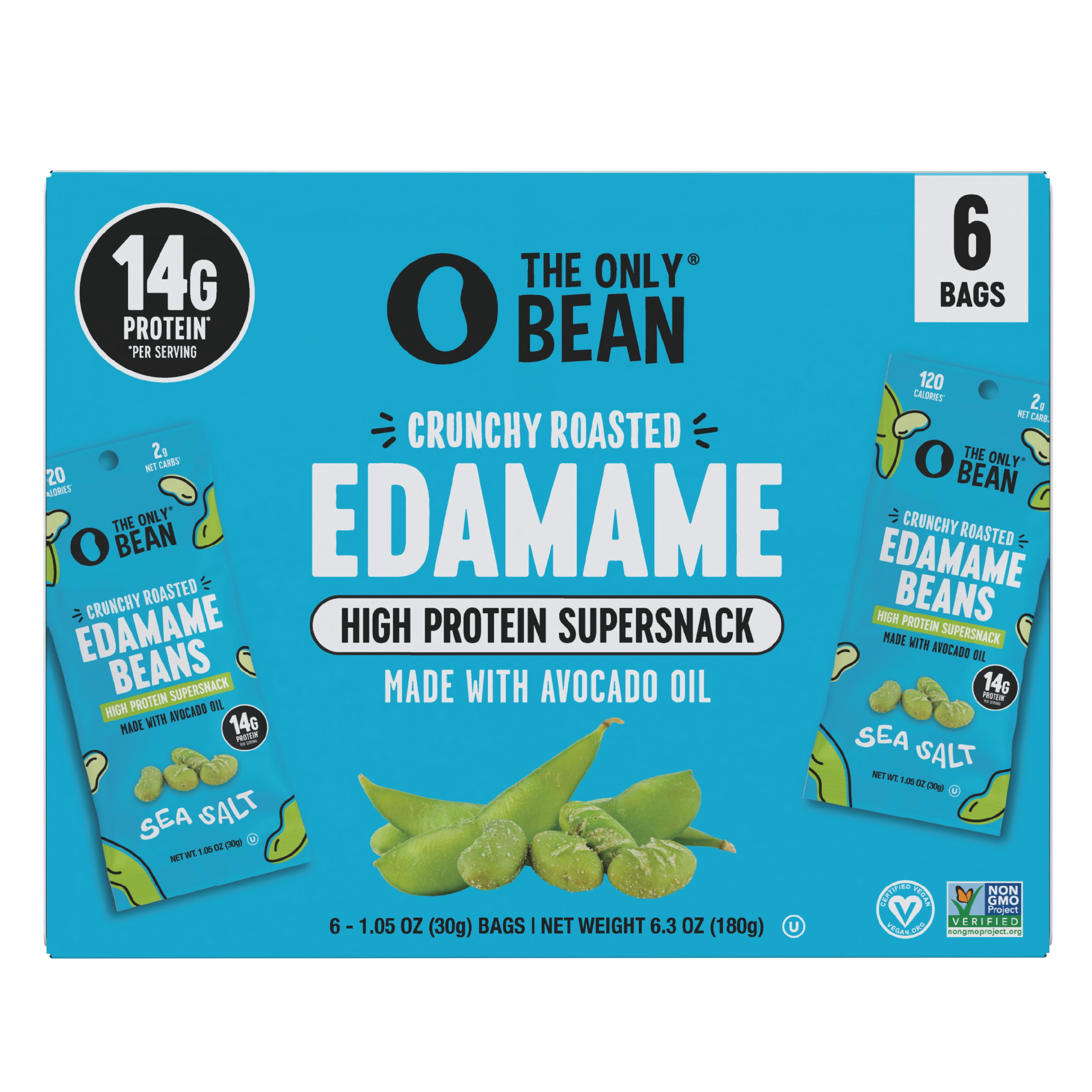 The Only Bean Roasted Edamame Beans Sea Salt, 1.05 oz, 6 ct