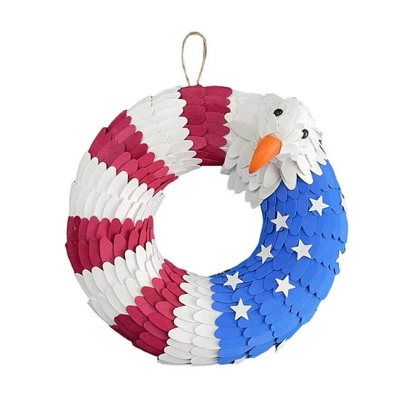 4th of July PALIFEUR Wreath for Front Door, 9.84 Inch Patriotic Wreaths, Artificial Floral Spring Wreaths Decorations for Memorial Day Independence Day Veterans Day, Red Blue White
