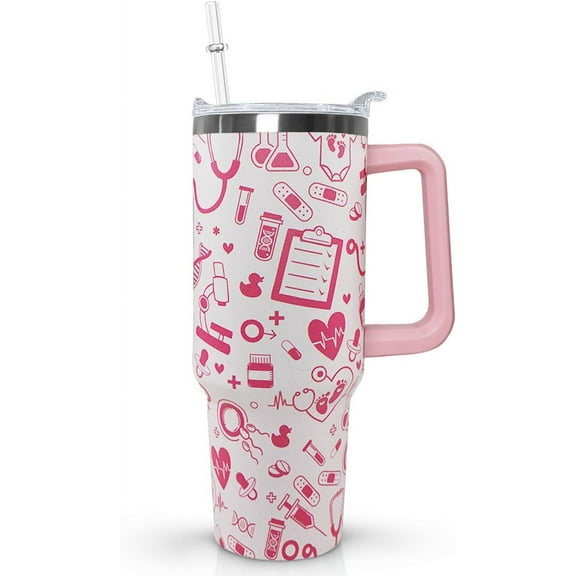 Nurse2 Tumbler with Handle,Labor and Delivery Nurse Gifts,40 oz NurseTumbler with handle Lid and Straw, Best Nurse Ever Vacuum Insulated Travel Coffee Mug CupTumbler