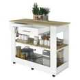 thumbnail image 5 of Nmkwnr 2 Drawers Kitchen Cart with 2 Shelves and Wheels, Wood Top Kitchen Island for Dining Room, Bar, White+Brown, 5 of 9