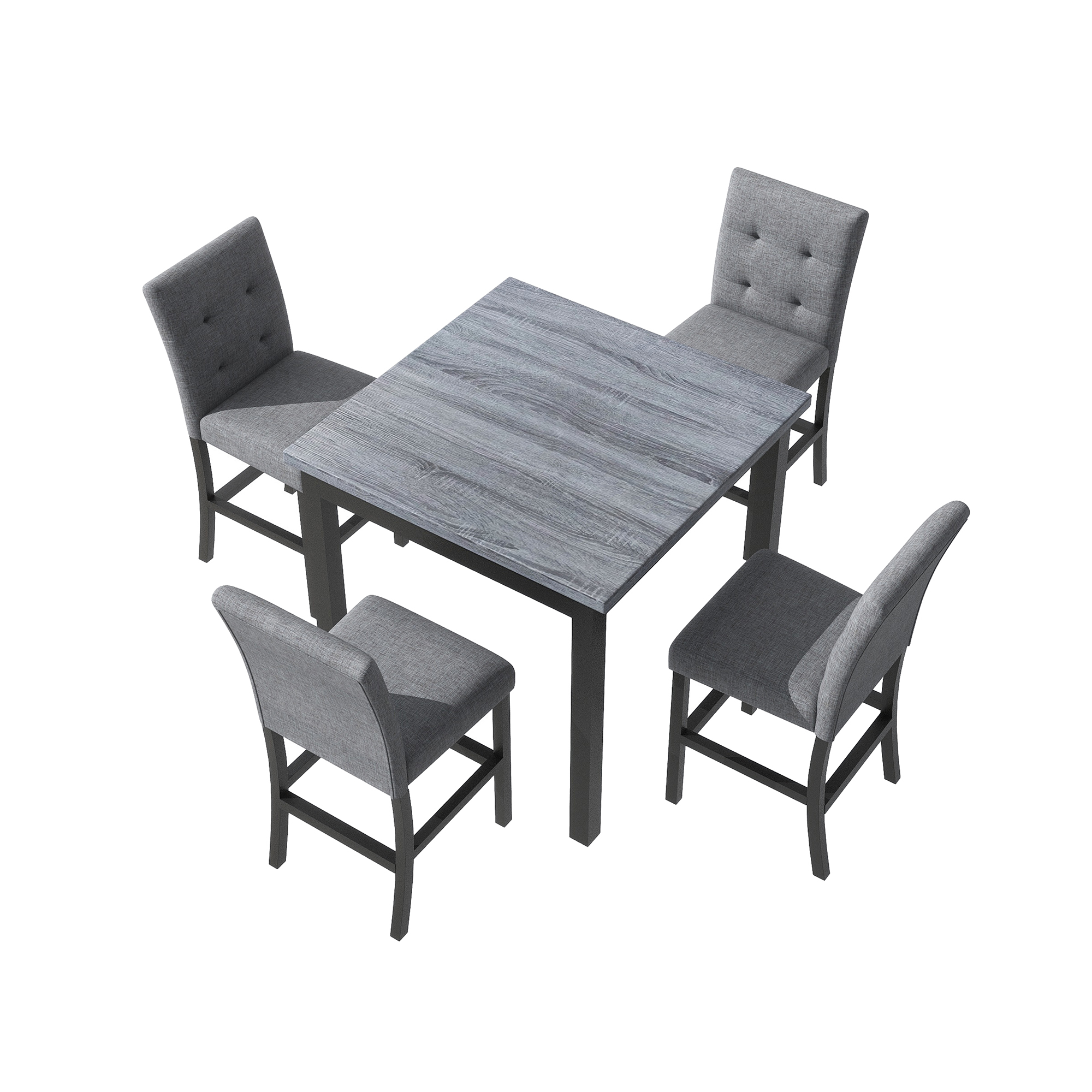 EUROCO 5-Piece Dining Room Table Set,Counter Height Dining Table Set with 4 Upholstered high-back Chairs and Chairs Home Furniture Square Modern,Black