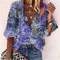 thumbnail image 2 of Gibobby Camisas Para Mujer Elegantes Camisas de verano Casual suelto largo Tops mujer manga con botones estampado blusa de mujer（Azul marino， XXL), 2 of 5