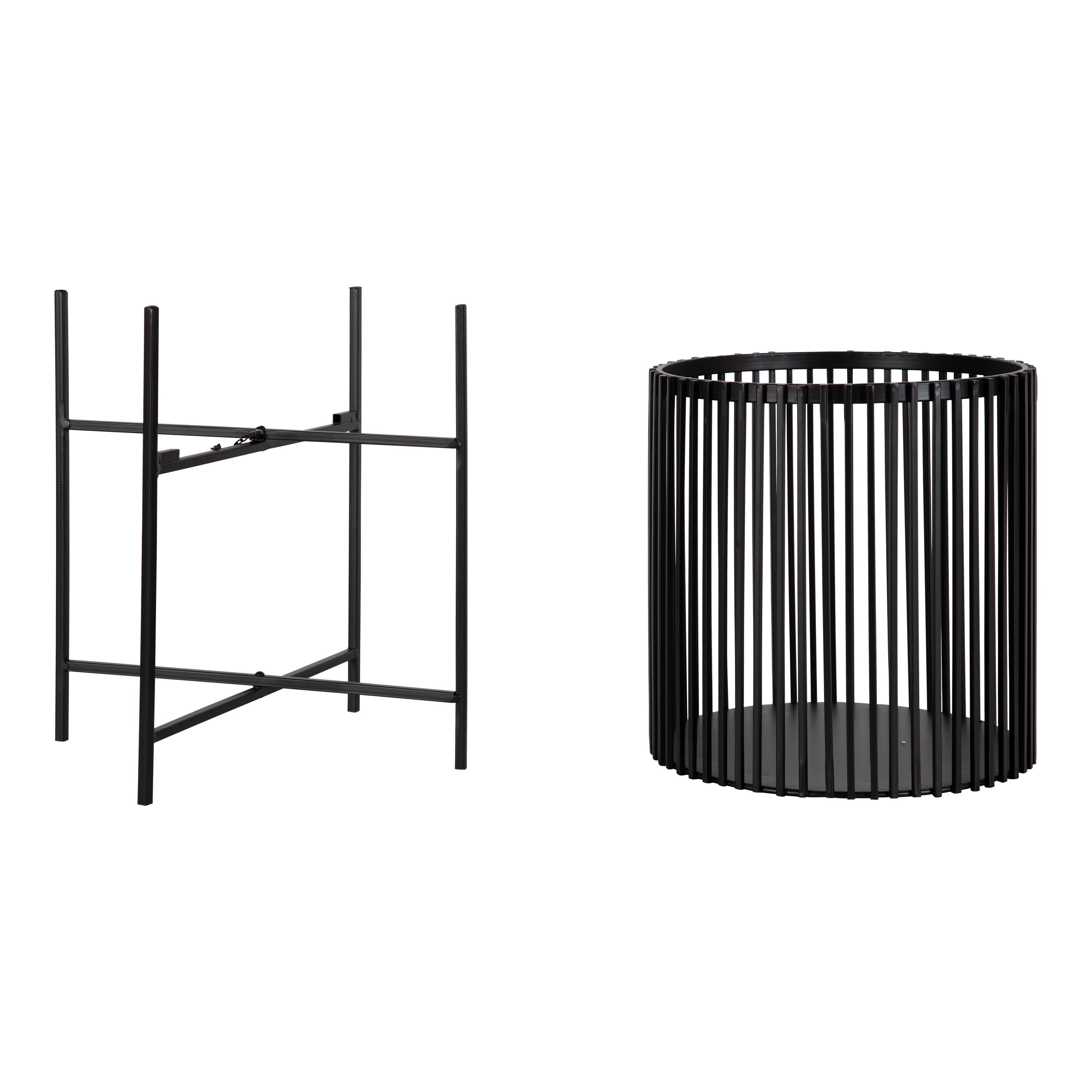 Kate and Laurel Paynter Modern 2-Piece Metal Floor Planter Set with Foldable Stand, Black