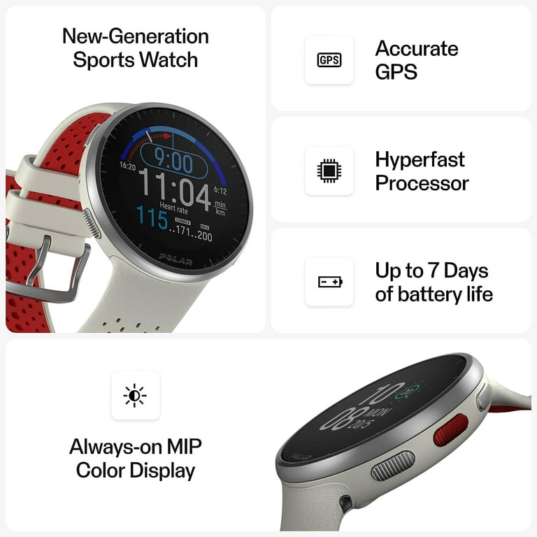 Polar Pacer Pro Advanced GPS Running Watch (White/Red) Bundle with Charge  2.0 Cable