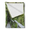 thumbnail image 2 of Wooden Bridge Soft Flannel Fleece Throw Blanket, Footpath Road Through Forest Outside Nature Park, Cozy Plush for Indoor and Outdoor Use, 50" x 60", Pale Ceil Blue Lime Green, by Ambesonne, 2 of 5
