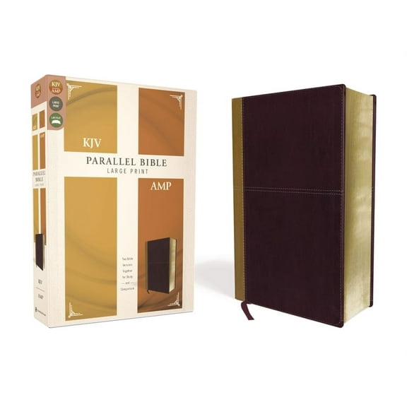 KJV, Amplified, Parallel Bible, Large Print, Leathersoft, Tan/Burgundy, Red Letter Edition: Two Bible Versions Together , (Hardcover)