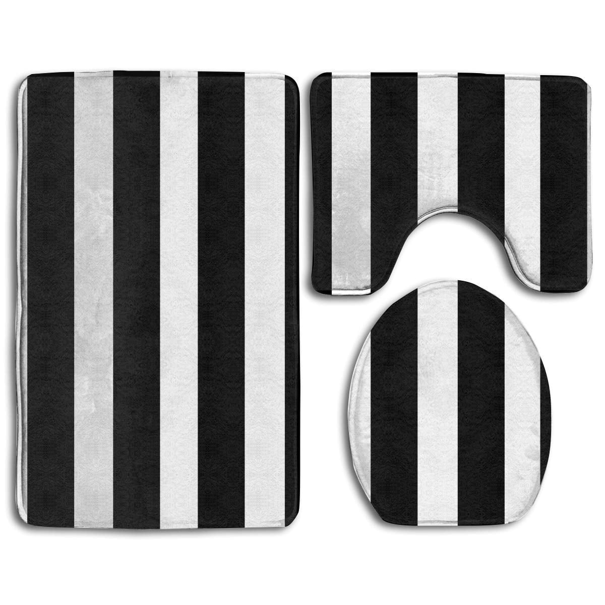 GOHAO Black White Striped 3 Piece Bathroom Rugs Set Bath Rug Contour ...