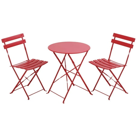 Bistro Table Set Outdoor Furniture 3-Piece Patio Set Folding Steel Small Patio Table and Chairs for Yard Bistro Backyard Apartment Lawn Balcony Red