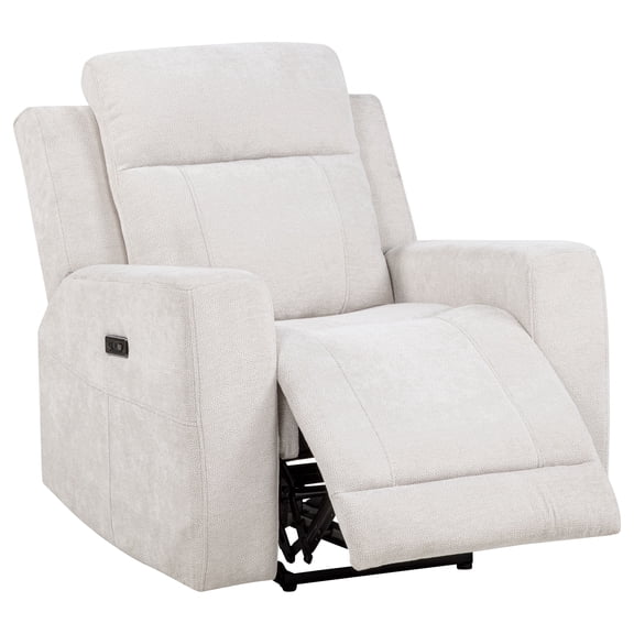Coaster Kennett Transitional Upholstered Chenille Power Recliner Chair in Ivory