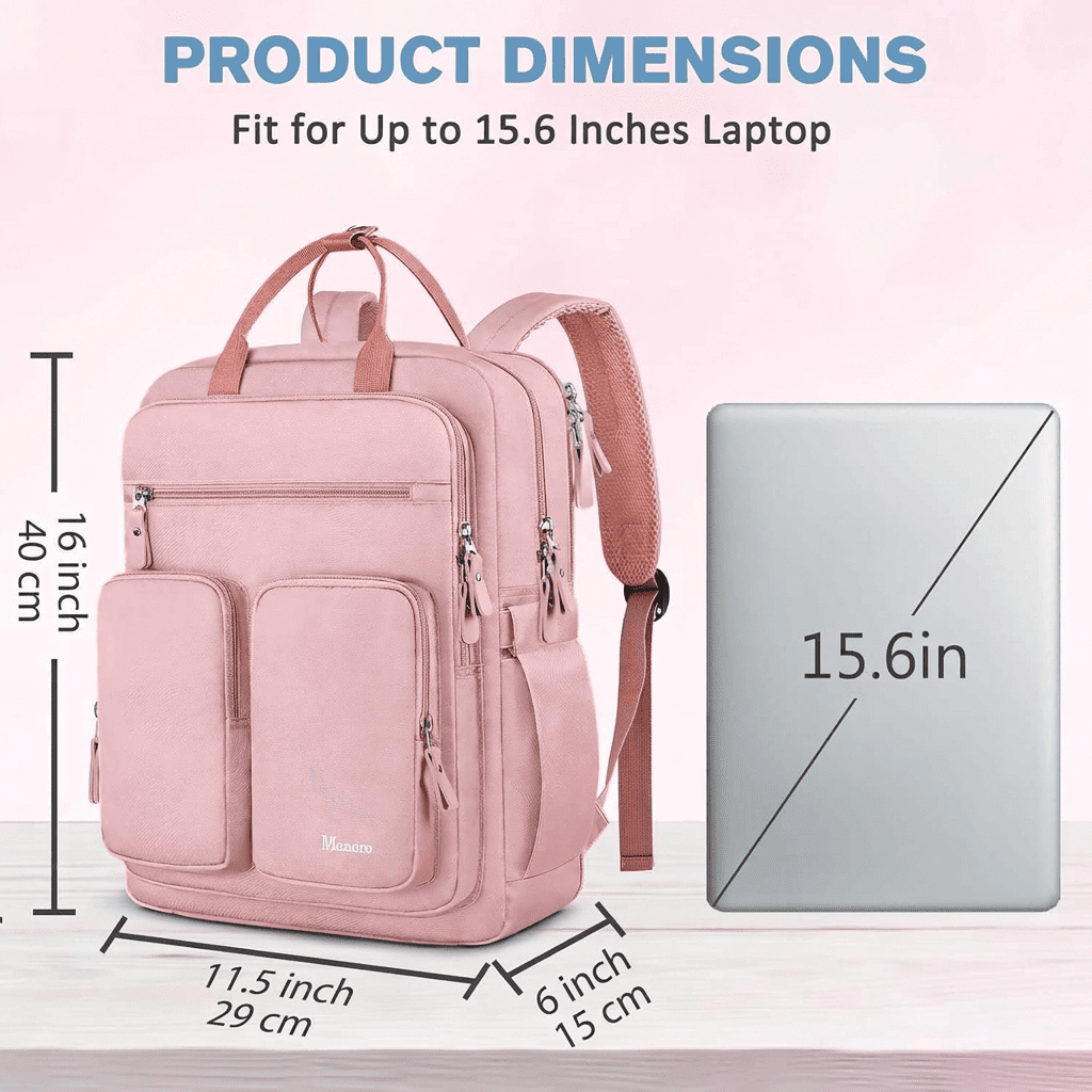 Mancro Work Backpack for Women, Airline Approved Travel Backpack with Luggage Strap Fits for 15.6in Laptop, Pink