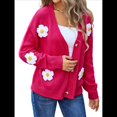 thumbnail image 2 of Cárdigan de Punto Acanalado para Mujer, Holgado, con Estampado Floral, Abotonado, de Punto Jacquard. Rosa Roja XL, 2 of 10