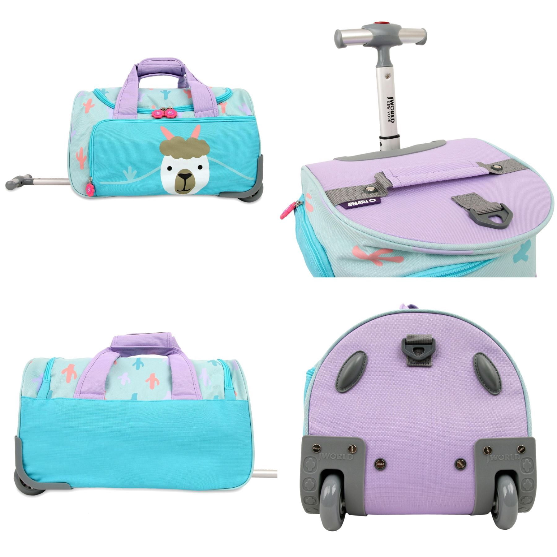 J World Boys and Girls Kids travel Duffle Bag with Wheels Carry-on Luggage, Llama