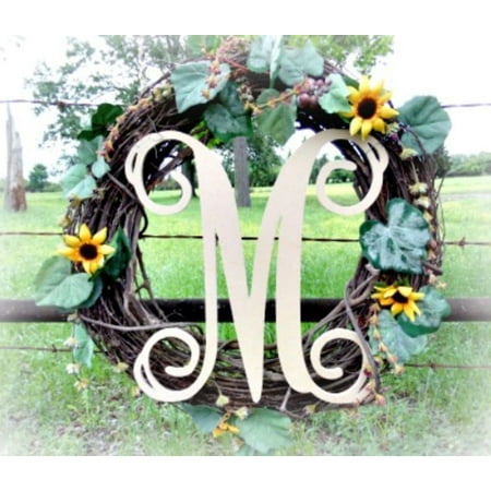 Hanging Wooden Wall Letters - Unfinished Wooden Letter, Vine Monogram M 18