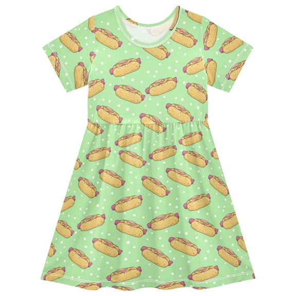 joogoo Hot Dogs Girls' Short Sleeve Dress Kids Dresses 5-6T