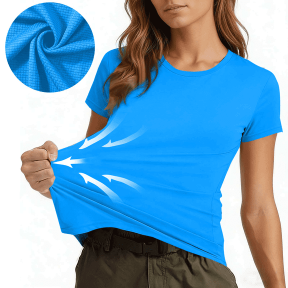 Uaswgudfs Women's Quick Dry Workout Shirt UPF 50  Sun Protection Breathable Running Gym Top for Active Women Blue 2XL