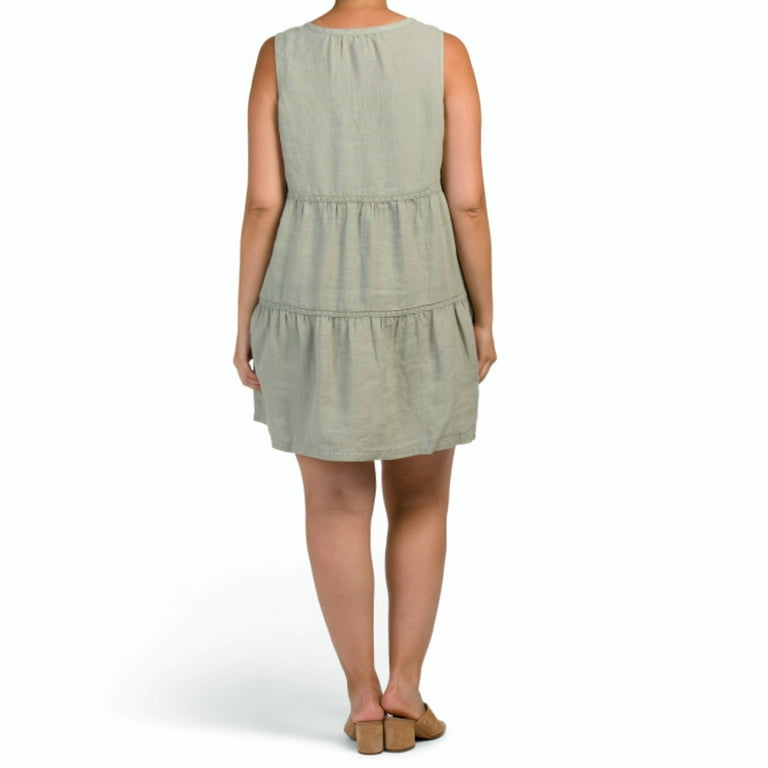 Lucky Brand Women's Plus Linen Sleeveless V-neck Tiered Crochet Detail Mini  Dress-Green / 2X - Walmart.com