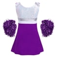 thumbnail image 4 of YONGHS Kids Girls Cheer Leader Outfit Cheerleading Dance Dress with Shorts Pom Poms Purple 10, 4 of 7
