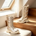 thumbnail image 2 of Girls Metallic Shiny Calf Boots, Lace Up Side Zipper Tall Footwear, Stylish Dress Boots for Daily Party Fashion Outfits 13.5 Little Kids, 2 of 5
