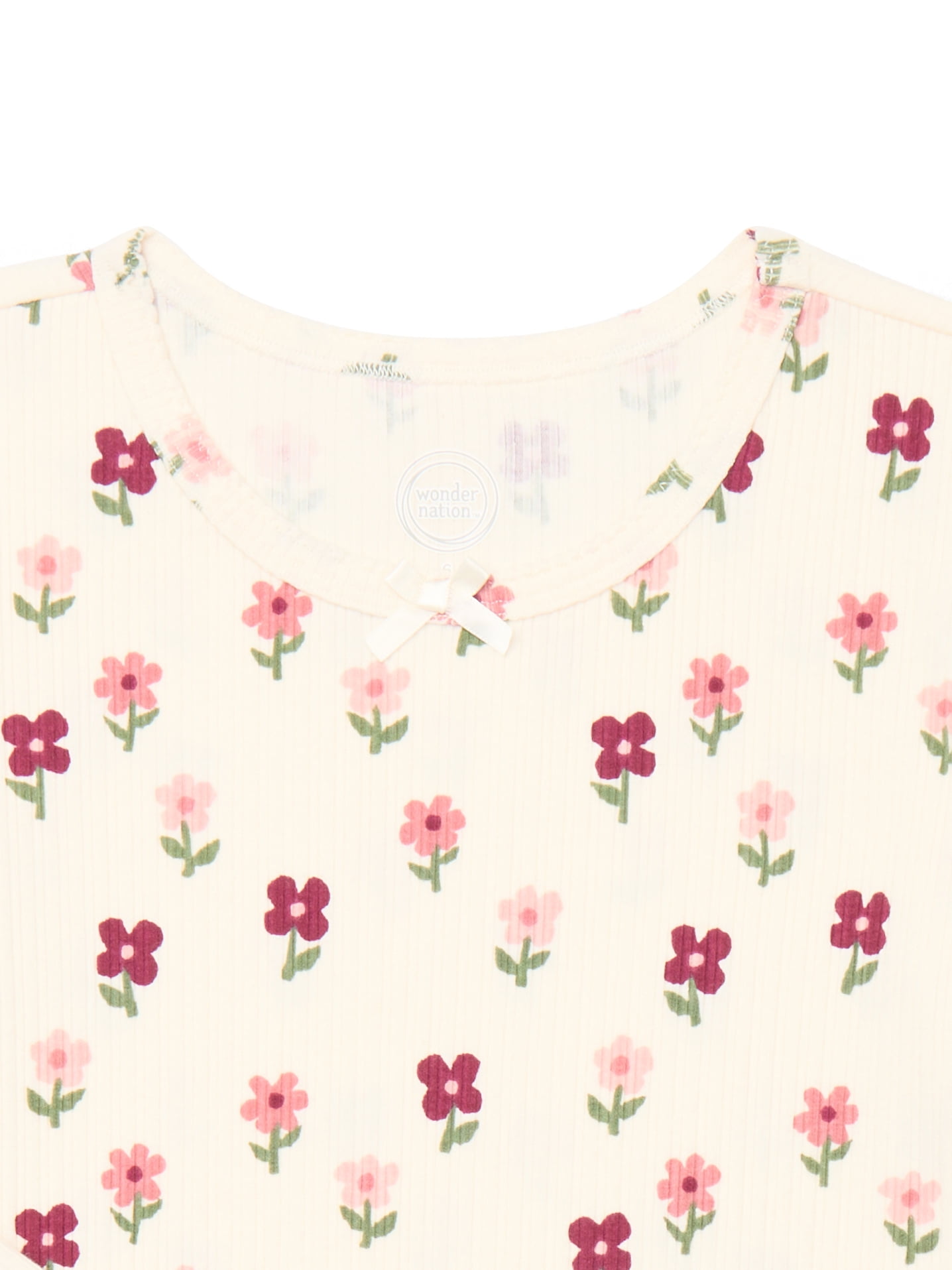 Wonder Nation Little Girls Lettuce Edge Long Sleeve Tee, Sizes 4-10