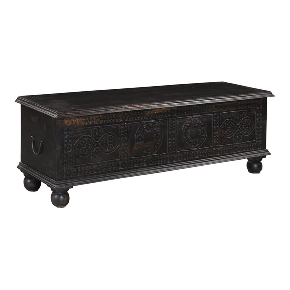 Taran Designs Bailey Carved Solid Wood Storage Ottoman in Black