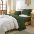 thumbnail image 2 of Washed Cotton Pieces Sheet Set Linen Feel Natural Wrinkle Breathable Lightweight (Queen Cream Grey), 2 of 6