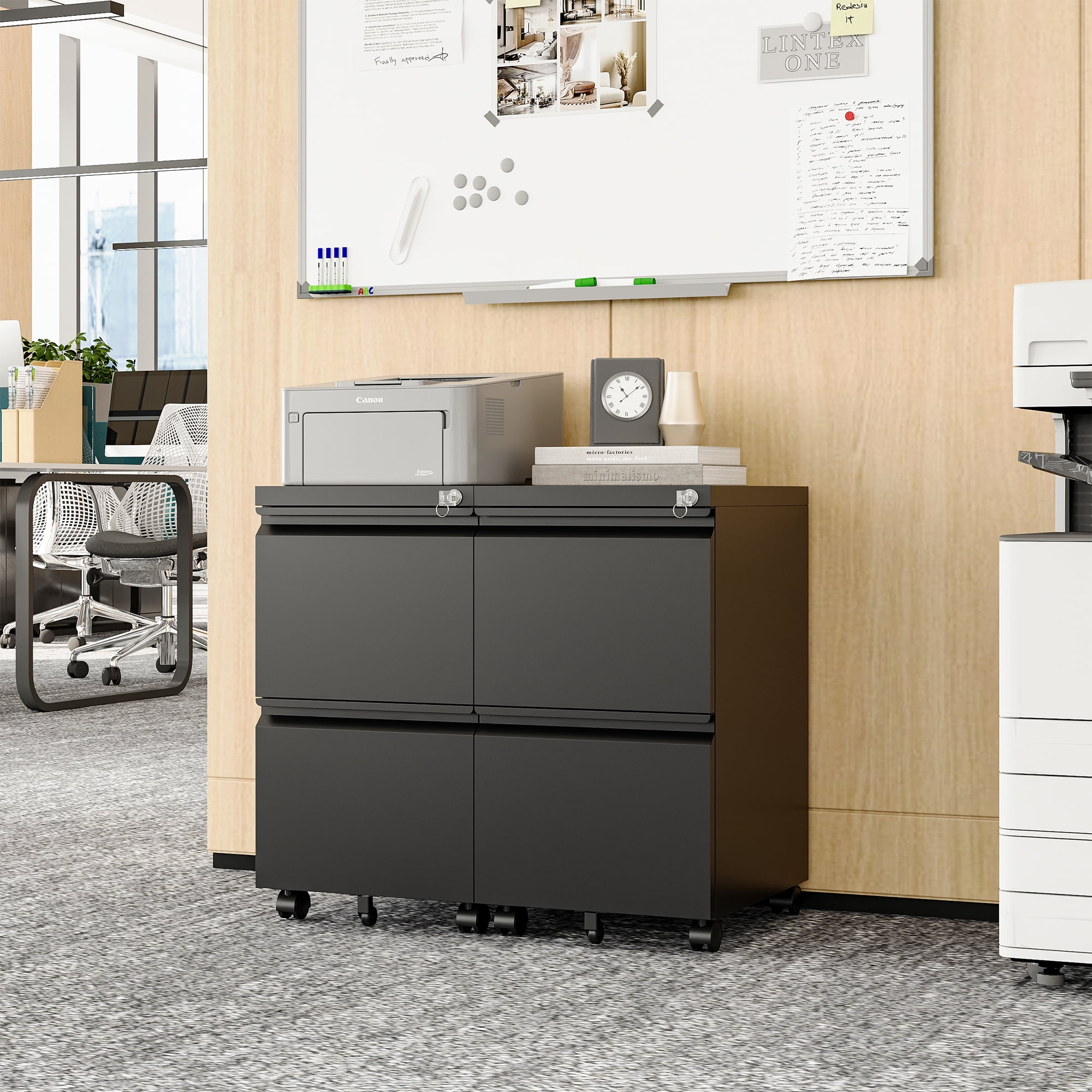 Fesbos 2 Drawer Mobile File Cabinet with Lock, Metal Rolling Filing Cabinets for Home Office, Fully Assembled, Black, Fits Letter/Legal/A4 Size Files