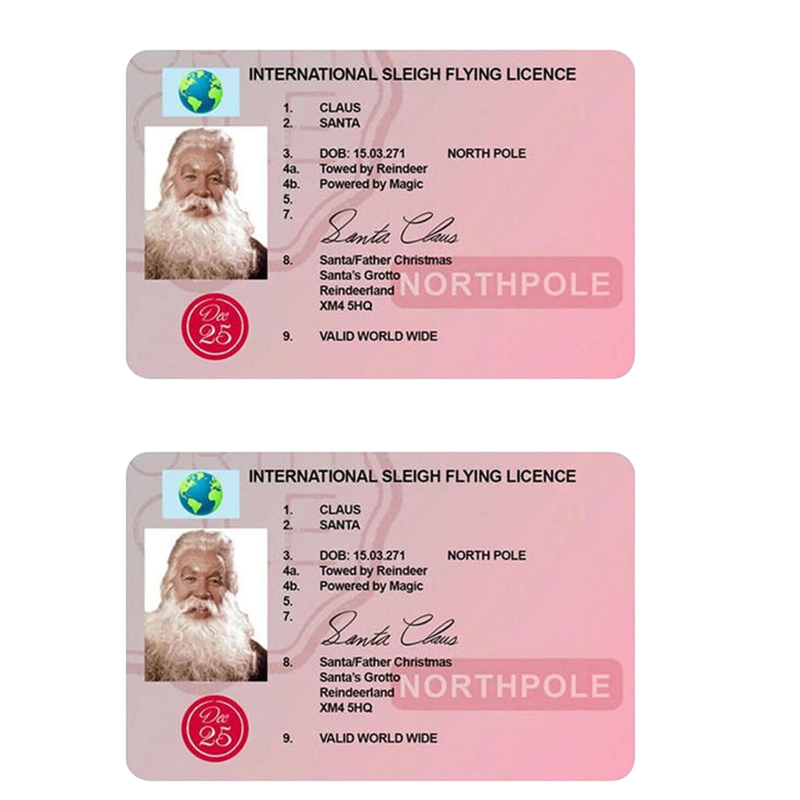 Xmas Box Christmas Eve Keepsake Pack of 25 Santa Claus Lost Driving Licence
