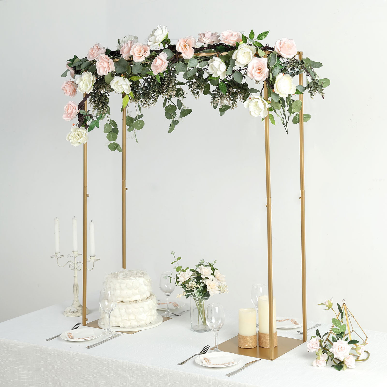 42 Tall Gold Adjustable Over The Table Rod Stand Metal Table Flower Arch Efavormart