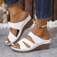 thumbnail image 3 of Rokment Women's Arch Support Orthopedic Wedges Sandals Comfortable Leather Platform High Heels Dressy Slip on Fashion Casual Summer Walking Slides Slippers Adjustable White Size 6, 3 of 5