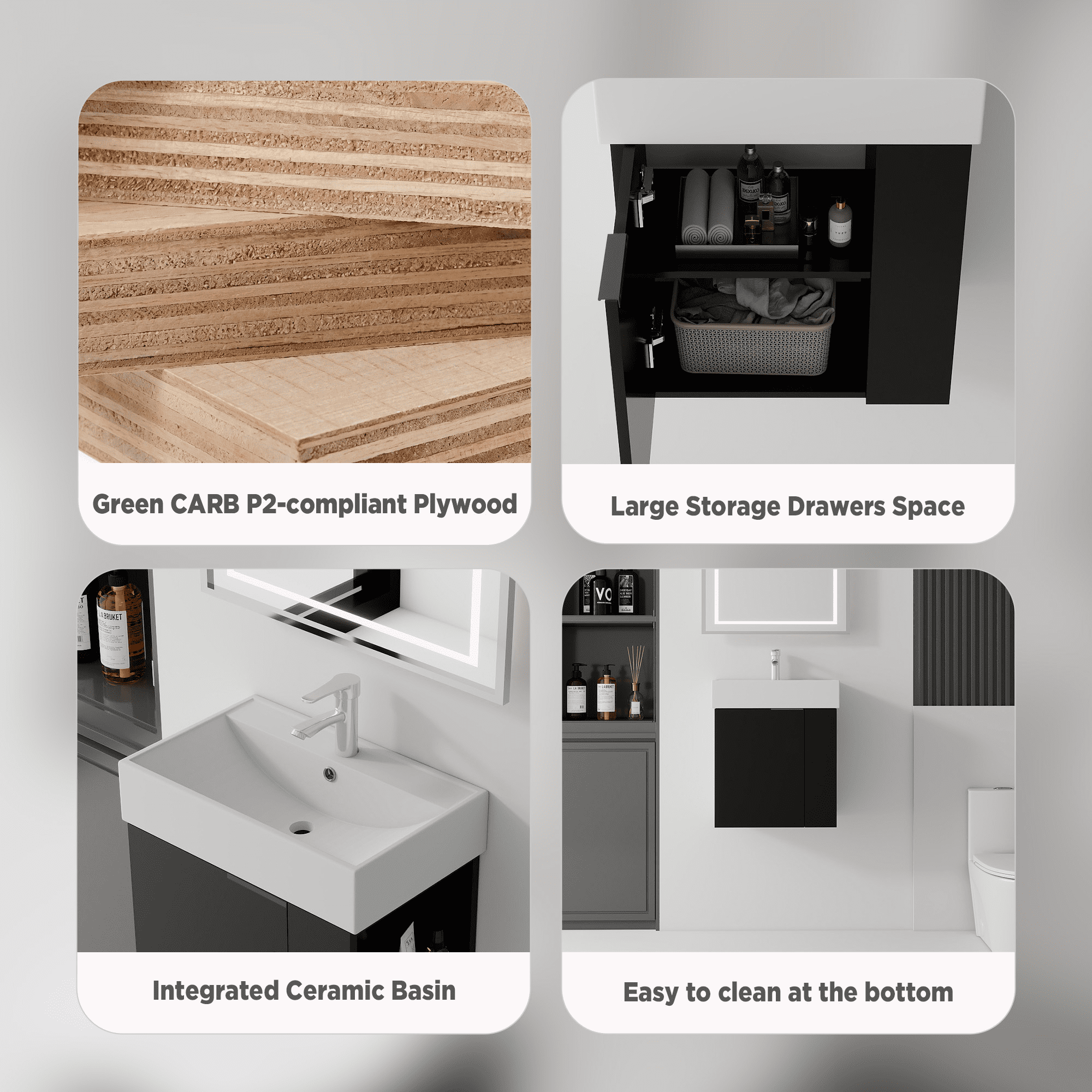 Leumius 21.6" Floating Bathroom Vanity with Ceramic Sink,Floating Bathroom Sink Cabinet for Small Space,Bathroom,Black